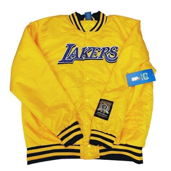 Los Angeles Lakers Jacket Mens Size L Ultra Game Satin Bomber Retro Gold Purple - Picture 1 of 10